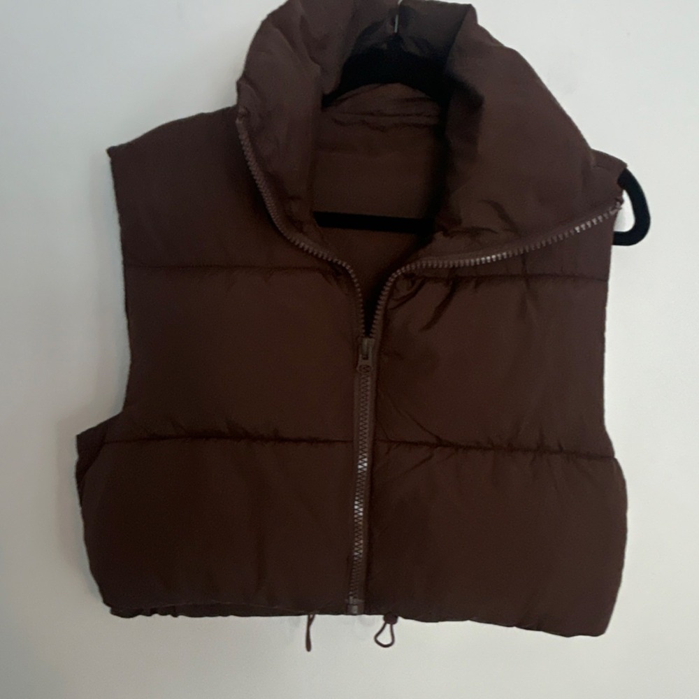 Brown Padded Full Zip Puffer Vest‎ Sleeveless Women's Size M Short Outdoor
